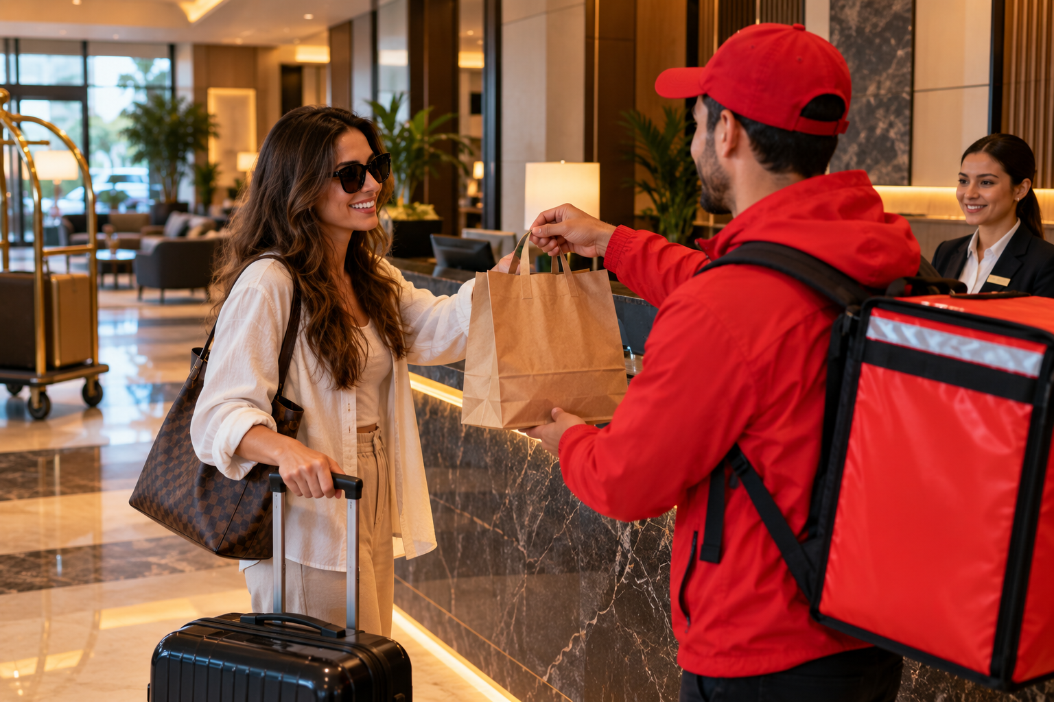 Apps de alimentação para viagem facilitam a rotina dos turistas ao permitir receber refeições diretamente na recepção do hotel durante uma viagem pelo Brasil.